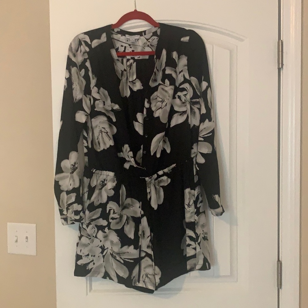 Black and white flower button down romper